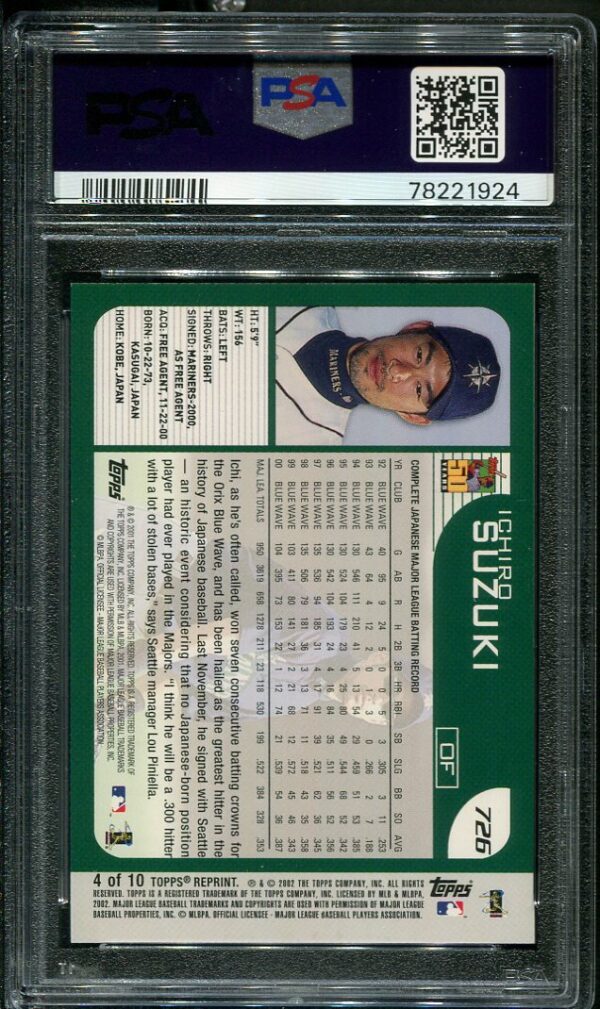 2002 Topps Archives Rookie Reprints Baseball Card #4 Ichiro Suzuki (2001) PSA 9