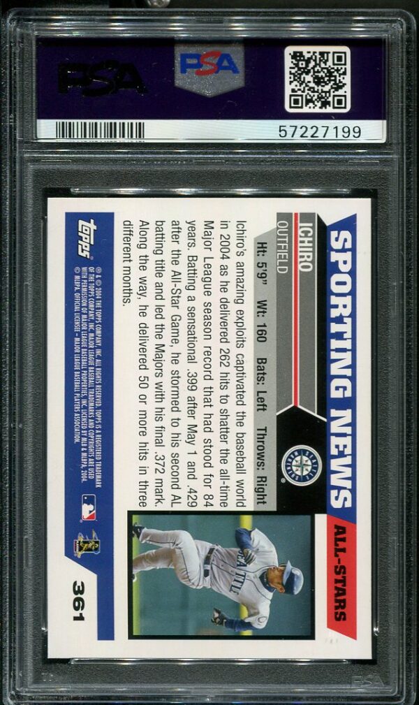 Authentic 2005 Topps #361 Ichiro Suzuki PSA 10 Baseball Card