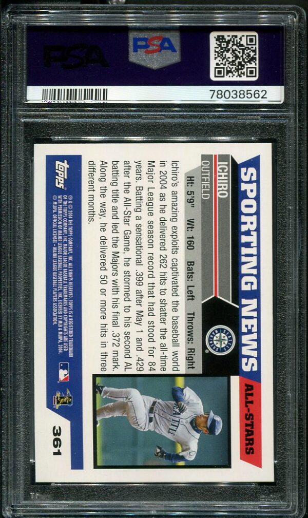 Authentic 2005 Topps #361 Ichiro Suzuki PSA 10 Baseball Card