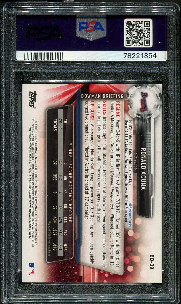 2017 Bowman Draft #bd39 Ronald Acuna, Jr. Rc Psa 8 (78221854) - All 