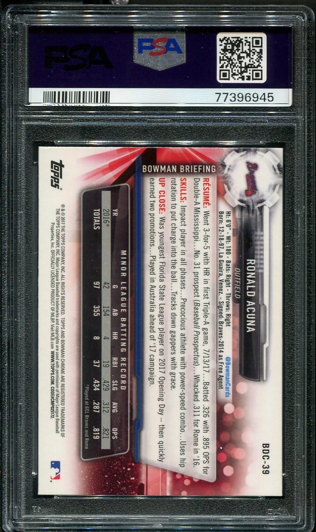 2017 Bowman Draft Chrome #BDC39 Ronald Acuna Jr. RC PSA 8 (77396945 ...