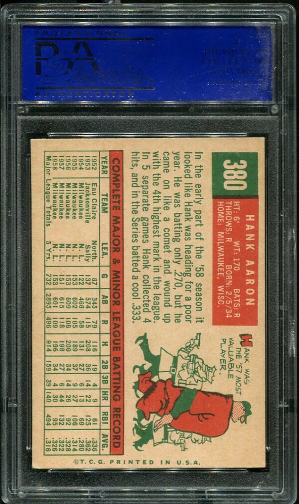 1959 Topps #380 Hank Aaron PSA EX/MT 6 Grade