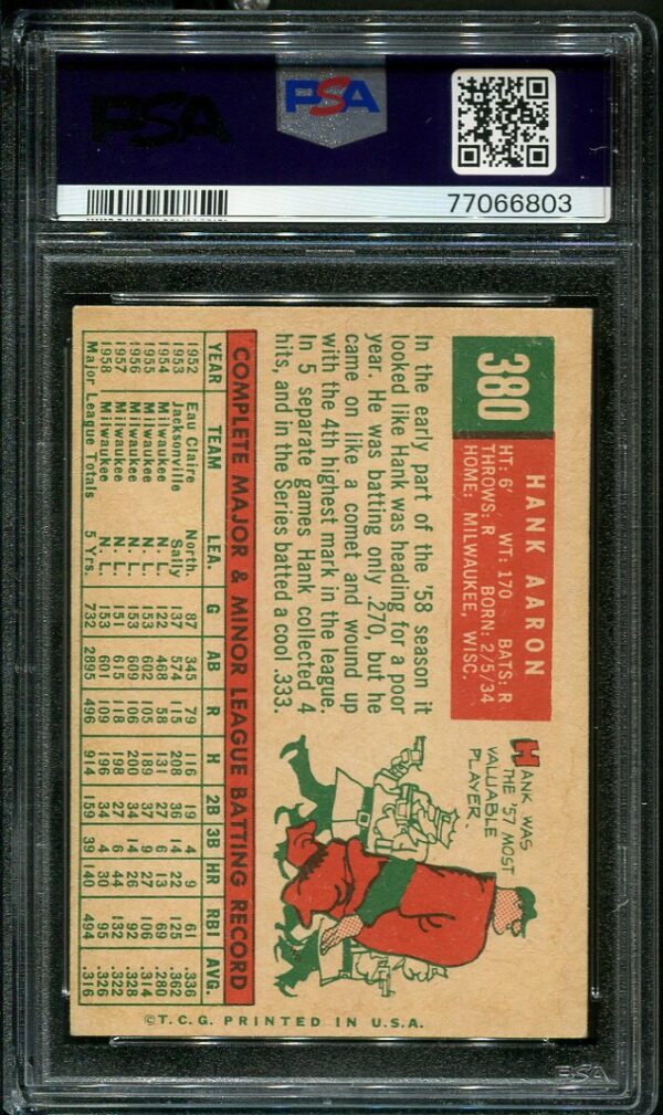 1959 Topps #380 Hank Aaron PSA 5 Grade