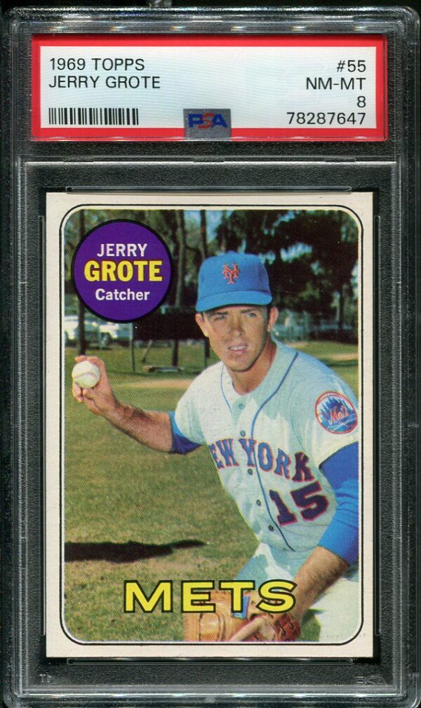 Authentic 1969 Topps #55 Jerry Grote PSA 8 Baseball Card