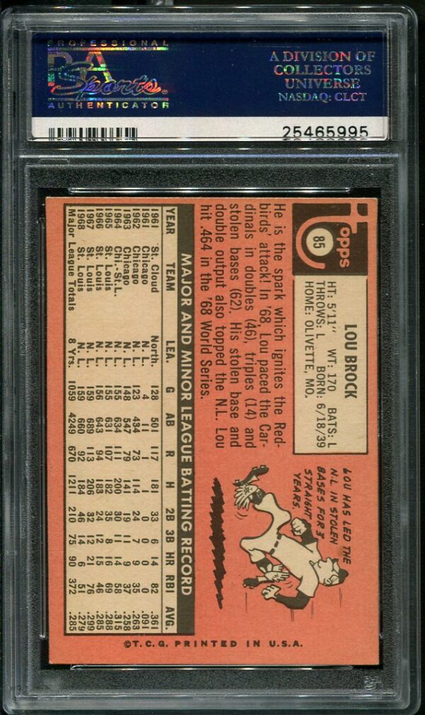 Authentic 1969 Topps #85 Lou Brock PSA 6 Baseball Card