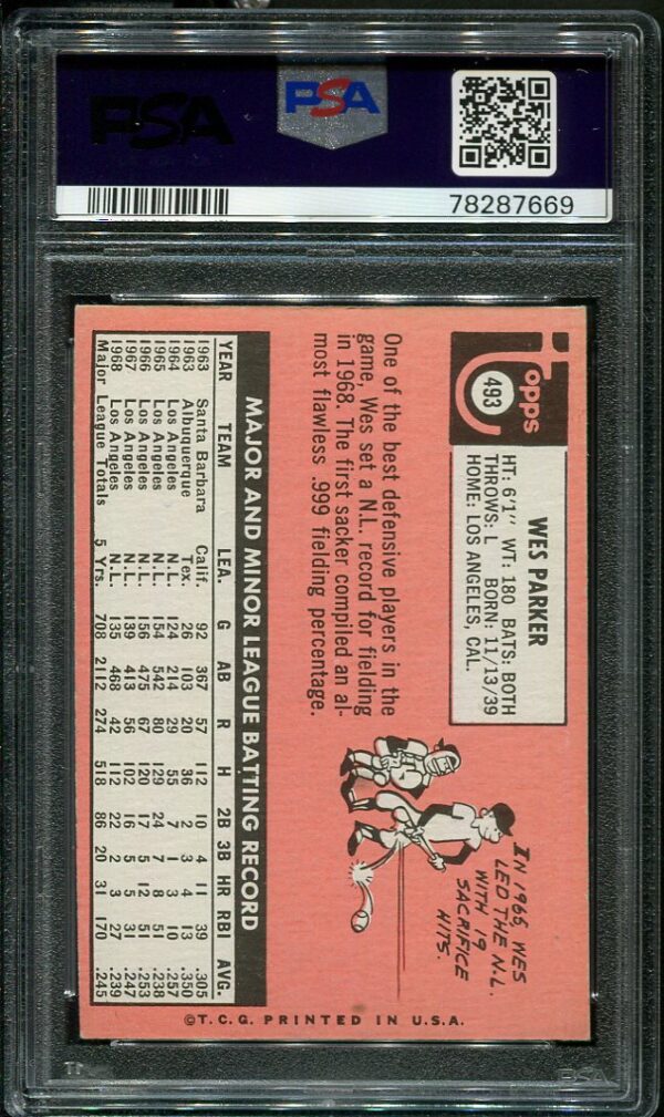 Authentic 1969 Topps #493 Wes Parker PSA 5 Baseball Card