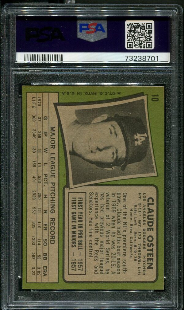 Authentic 1971 Topps #10 Claude Osteen PSA 6 Baseball Card