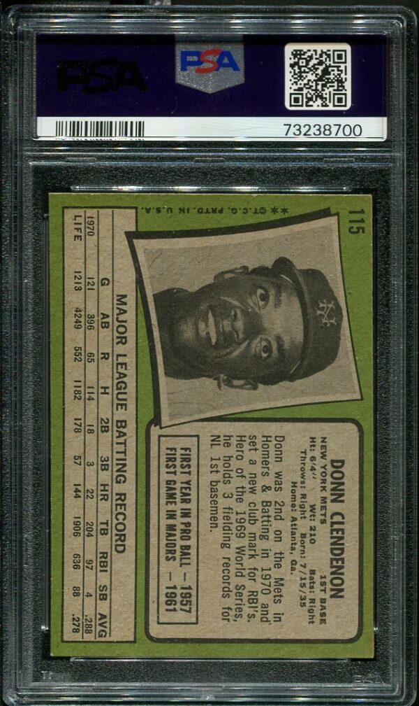 Authentic 1971 Topps #115 Donn Clendenon PSA 6 Baseball Card