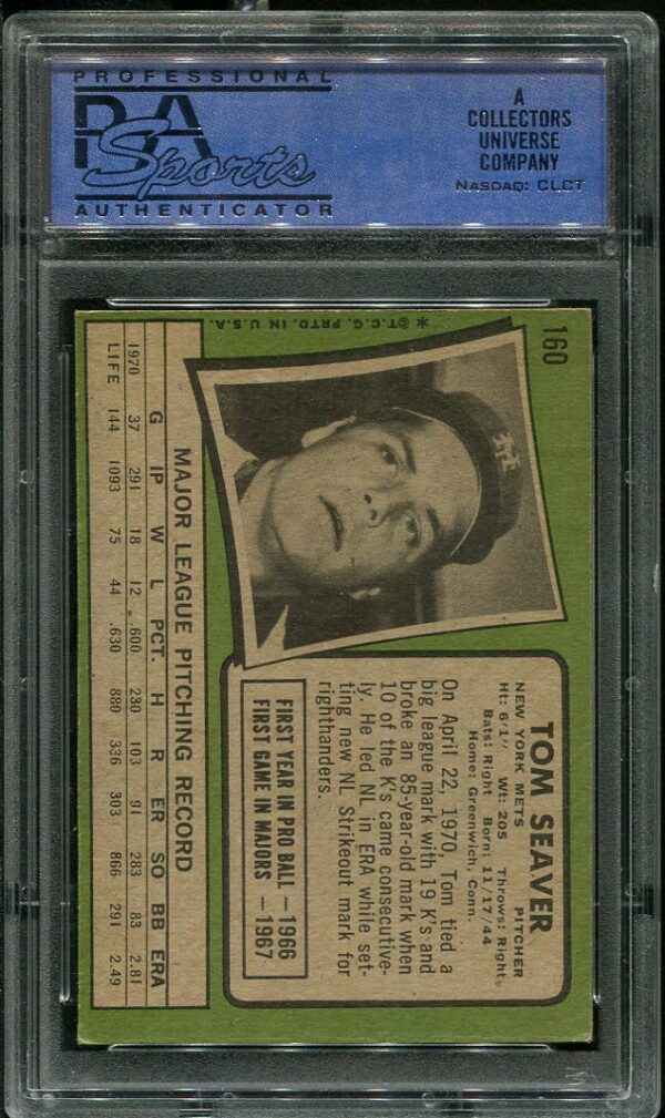 Authentic 1971 Topps #160 Tom Seaver PSA 6 Baseball Card