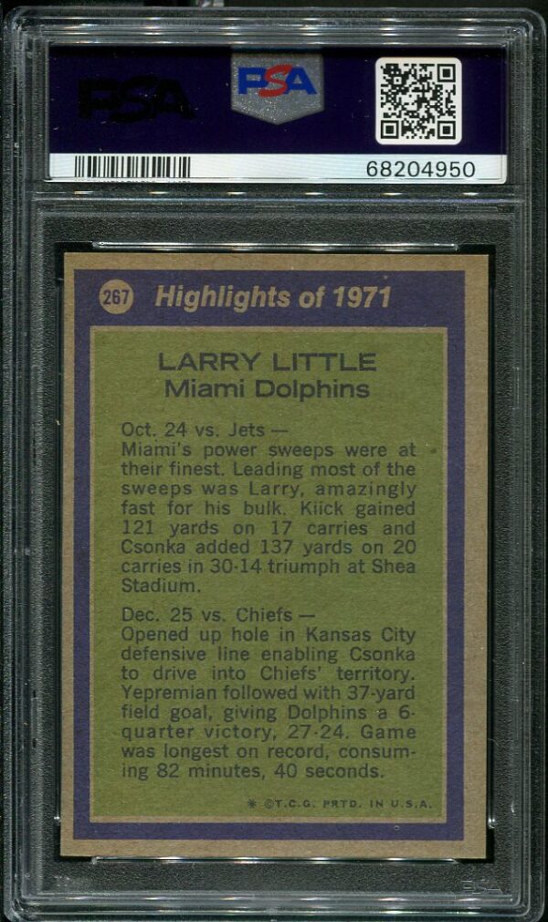 Authentic 1972 Topps #267 Larry Little All Pro PSA 7 Football Card