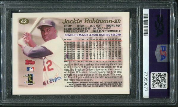 Authentic 1997 Topps #42 Jackie Robinson PSA 9 Baseball Card