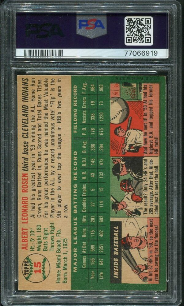 Authentic 1954 Topps #15 Al Rosen PSA 6 Baseball Card