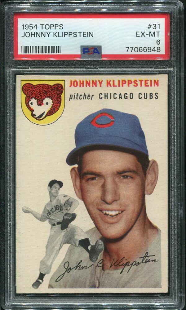 Authentic 1954 Topps #31 Johnny Klippstein PSA 6 Baseball Card