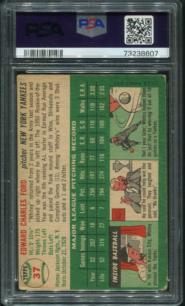 Authentic 1954 Topps #37 Whitey Ford PSA 3 Baseball Card