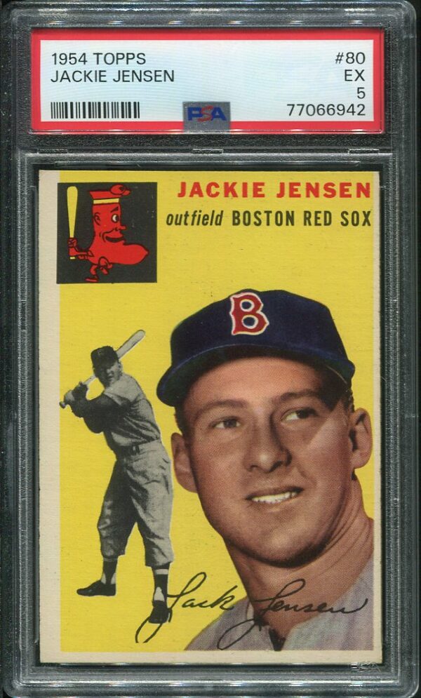 Authentic 1954 Topps #80 Jackie Jensen PSA 5 Baseball Card