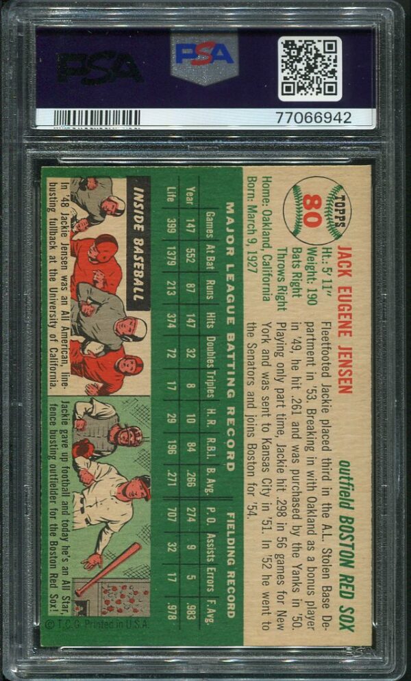 Authentic 1954 Topps #80 Jackie Jensen PSA 5 Baseball Card