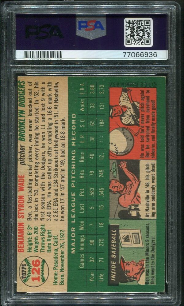 Authentic 1954 Topps #126 Ben Wade PSA 5 Baseball Card