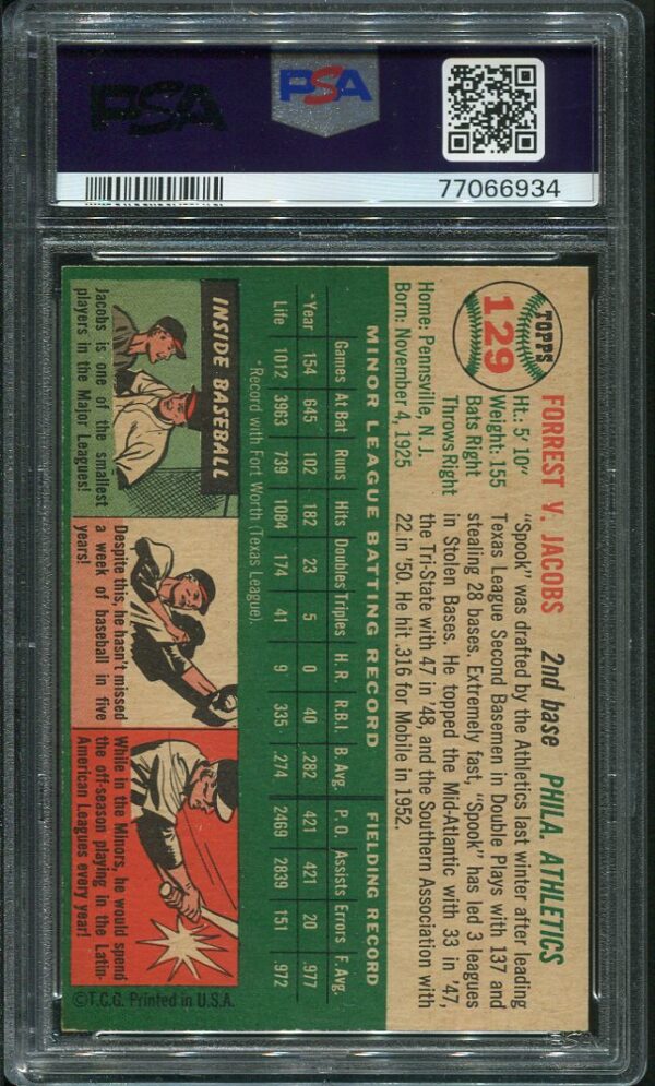 Authentic 1954 Topps #129 Forrest Jacobs PSA 6 Baseball Card