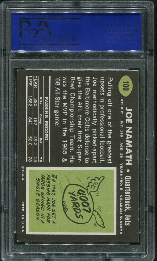 Authentic 1969 Topps #100 Joe Namath PSA 7 Football Card