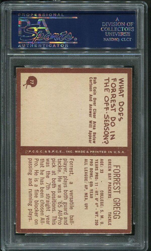 Authentic 1967 Philadelphia #77 Forrest Gregg PSA 7 Football Card