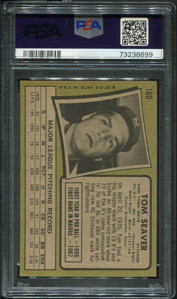 Authentic 1971 Topps #160 Tom Seaver PSA 4 Baseball Card