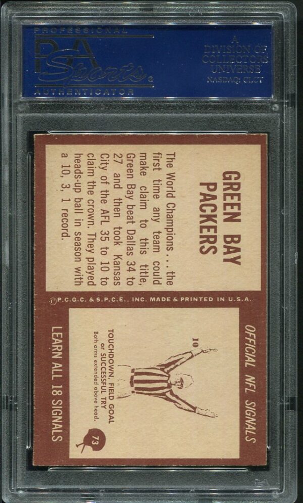 Authentic 1967 Philadelphia #73 Green Bay Packers PSA 7 Football Card