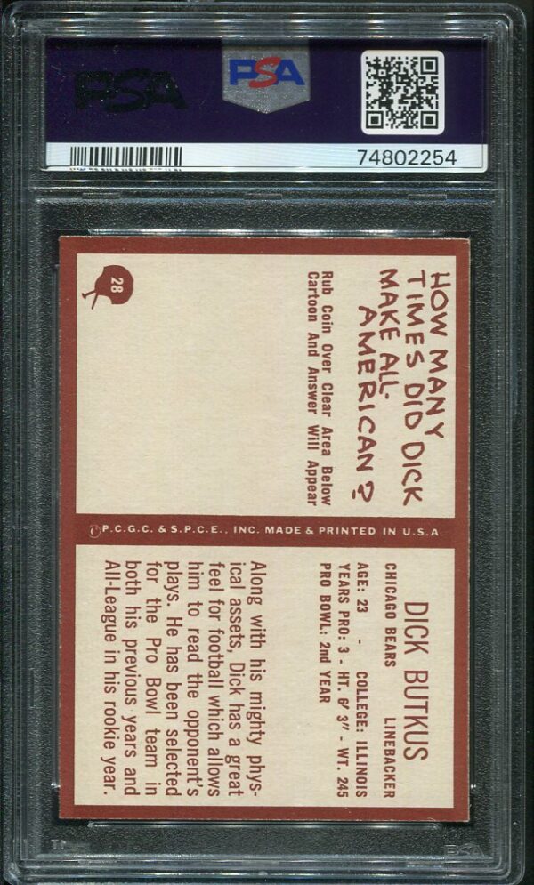 Authentic 1967 Philadelphia #28 Dick Butkus PSA 7 Football Card