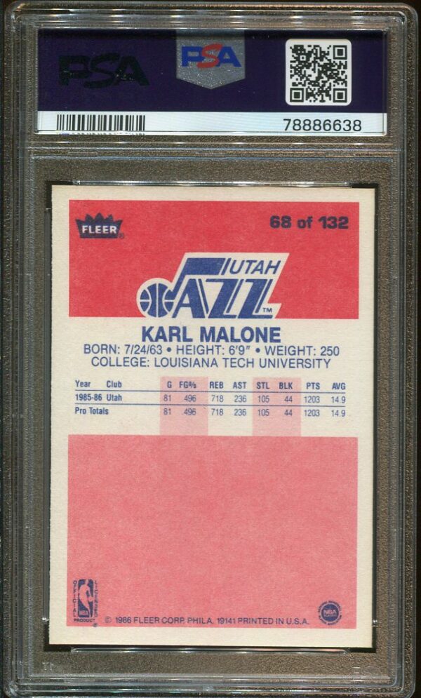 Authentic 1986 Fleer #68 Karl Malone PSA 9 Basketball Card