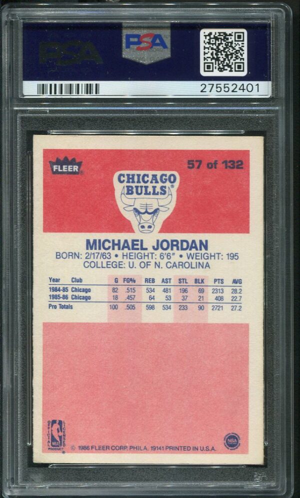 Authentic 1986 Fleer #57 Michael Jordan PSA 4 Basketball Card