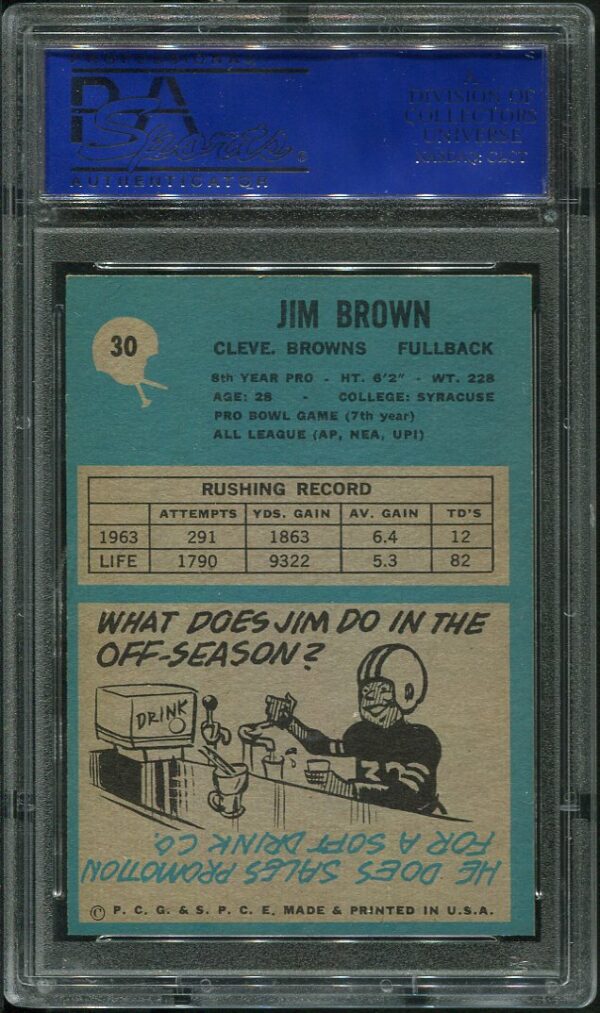 Authentic 1964 Philadelphia #30 Jim Brown PSA 7 Football Card