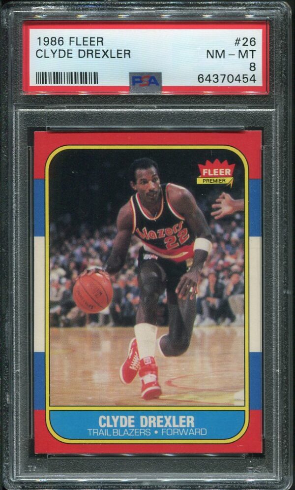 Authentic 1986 Fleer #26 Clyde Drexler PSA 8 Rookie Basketball Card