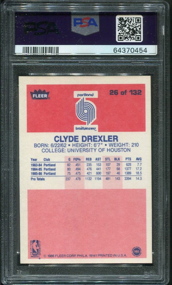 Authentic 1986 Fleer #26 Clyde Drexler PSA 8 Rookie Basketball Card