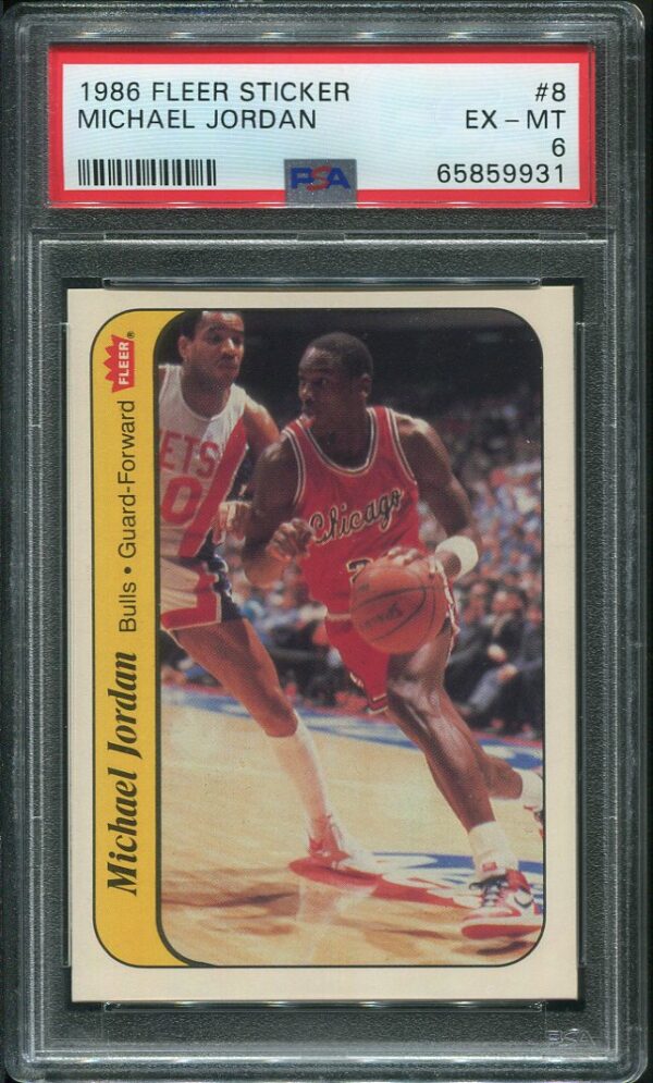 Authentic 1986 Fleer Sticker #8 Michael Jordan PSA 6 Rookie Basketball Card