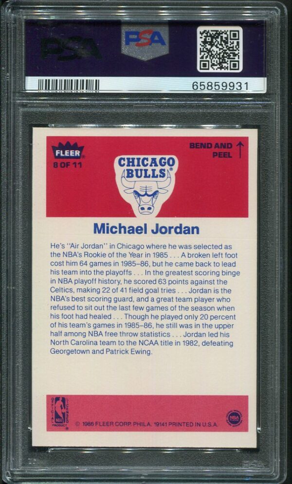 Authentic 1986 Fleer Sticker #8 Michael Jordan PSA 6 Rookie Basketball Card