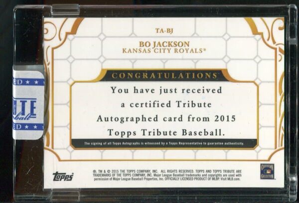 Autographed 2015 Topps Tribute Bo Jackson Serial #63/75 Kansas City Royals