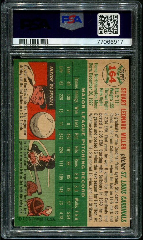 Authentic 1954 Topps #164 Stu Miller PSA 6 Baseball Card