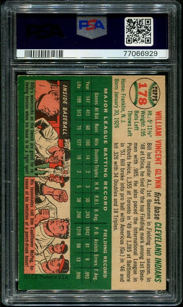 Authentic 1954 Topps #178 Bill Glynn PSA 6 Baseball Card