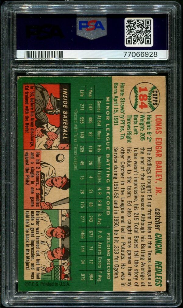 Authentic 1954 Topps #184 Ed Bailey PSA 6 Baseball Card