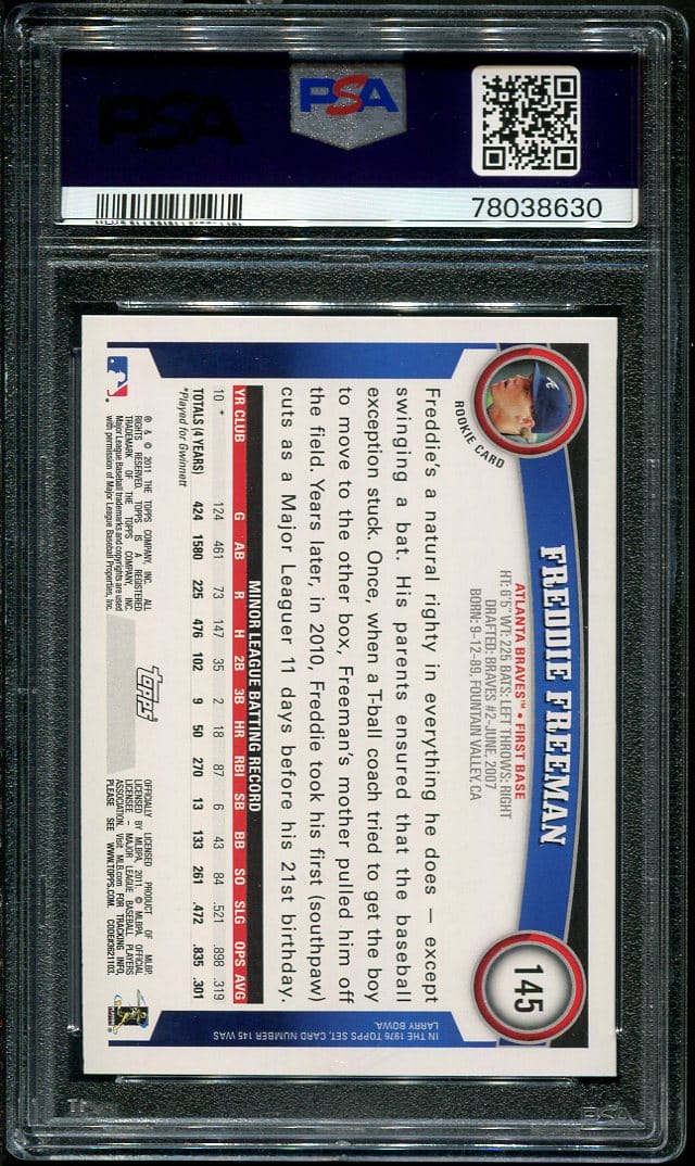 2011 Topps #145 Freddie Freeman RC PSA 10 (78038630) - All Star Cards Inc