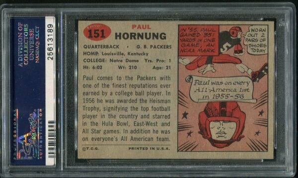 Authentic 1957 Topps #151 Paul Hornung PSA 6 Rookie Football Card