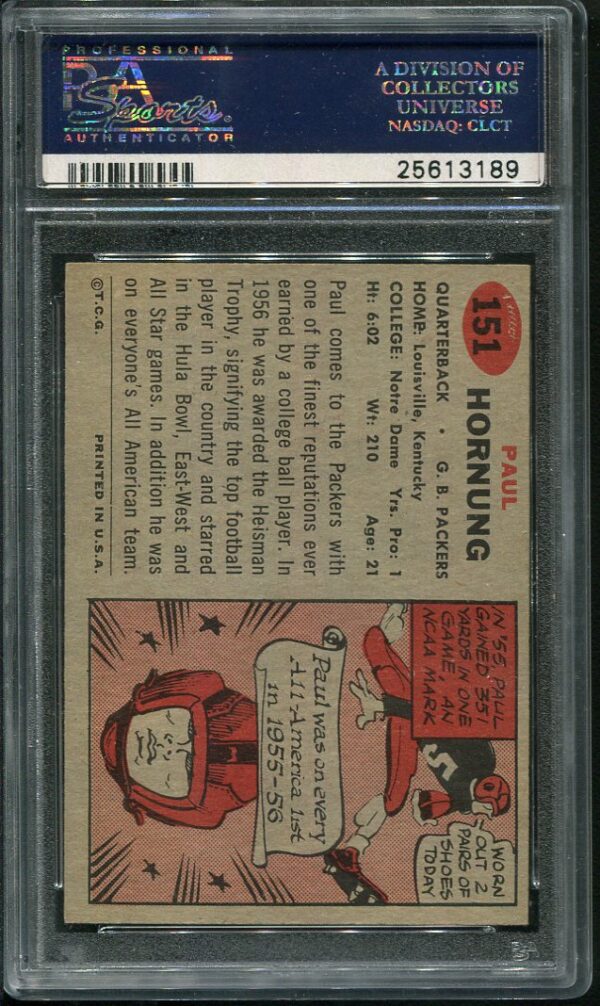 Authentic 1957 Topps #151 Paul Hornung PSA 6 Rookie Football Card