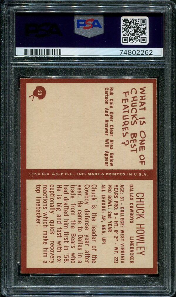 Authentic 1967 Philadelphia #53 Chuck Howley PSA 6 Football Card