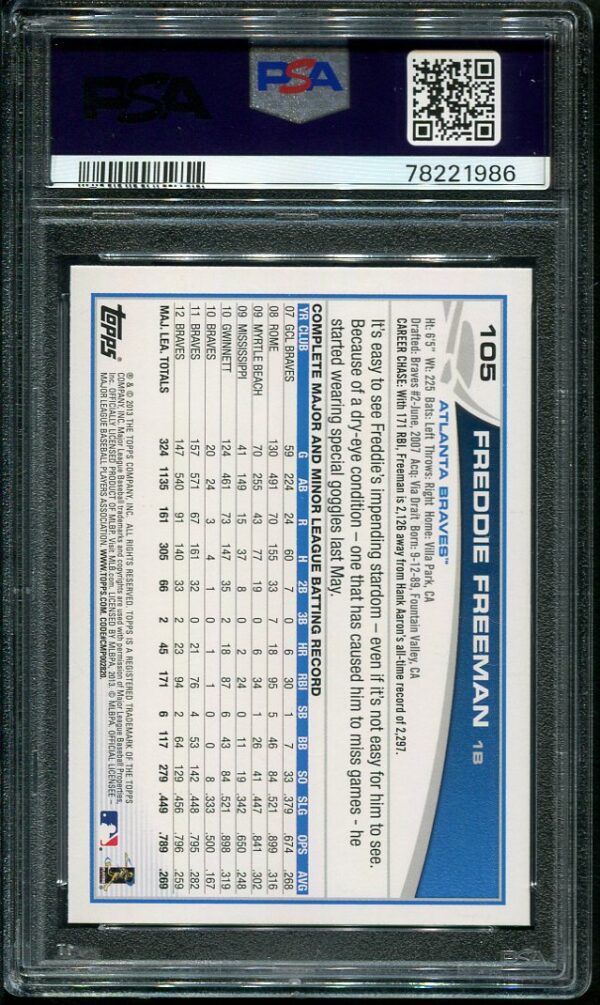 2013 Topps #105 Freddie Freeman "Running" PSA 10 GEM MINT Baseball Card