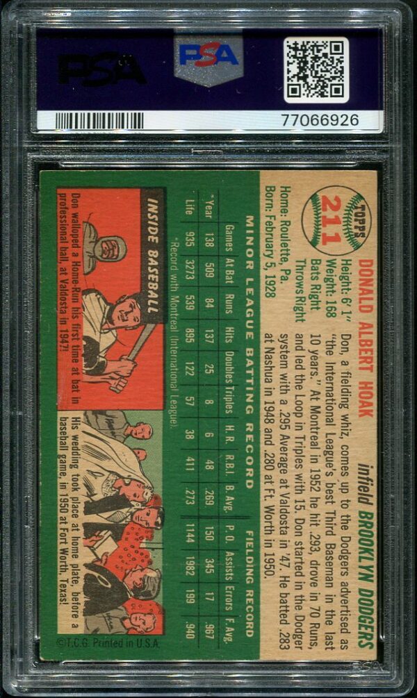 Authentic 1954 Topps #211 Don Hoak PSA 5 Baseball Card