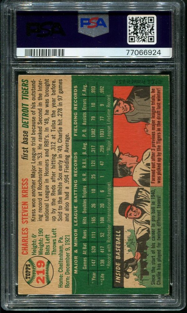 Authentic 1954 Topps #219 Charlie Kress PSA 5 Baseball Card