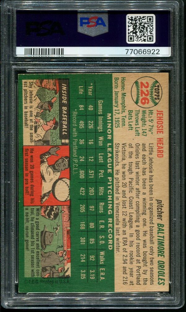 Authentic 1954 Topps #226 Jehosie Heard PSA 6 Baseball Card