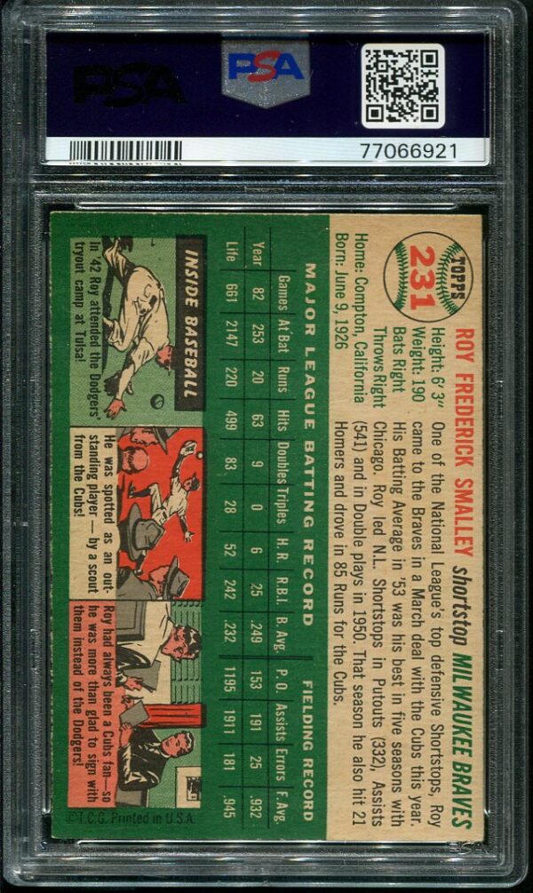 Authentic 1954 Topps #231 Roy Smalley PSA 6 Baseball Card