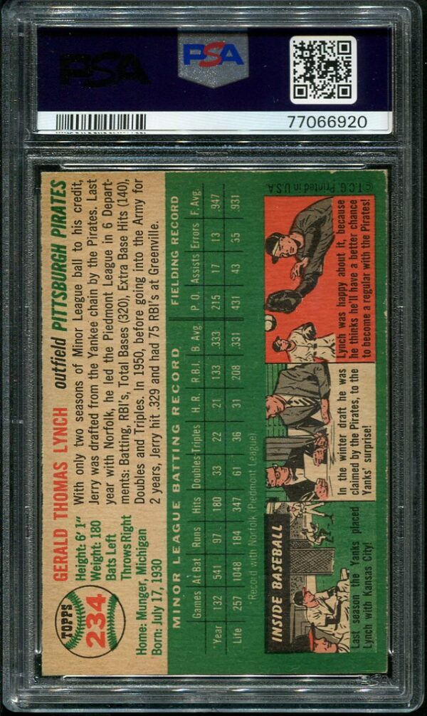 Authentic 1954 Topps #234 Jerry Lynch PSA 5 Baseball Card