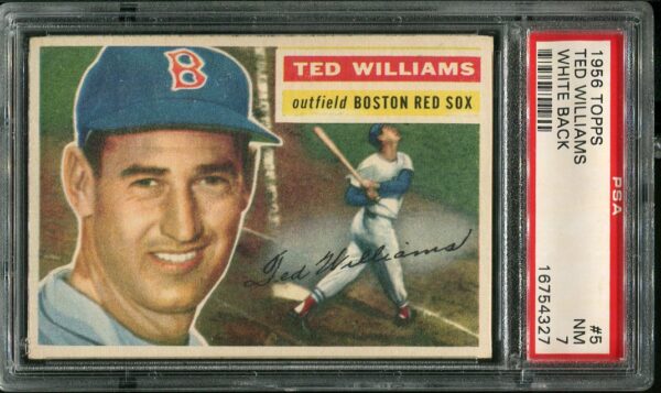 Authentic 1956 Topps #5 Ted Williams White Back PSA NM 7 Vintage Baseball Card