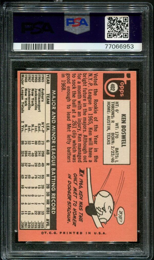 Authentic 1969 Topps #402 Ken Boswell PSA 7 Baseball Card